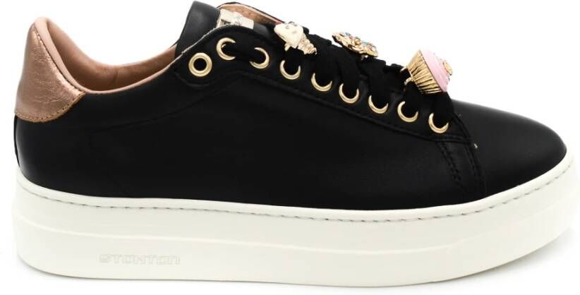 Stokton Zwarte Leren Sneakers Zwart Dames