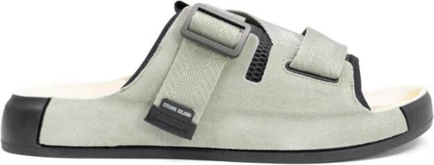 Stone Island Olijfgroene Suède Slippers Gray Heren