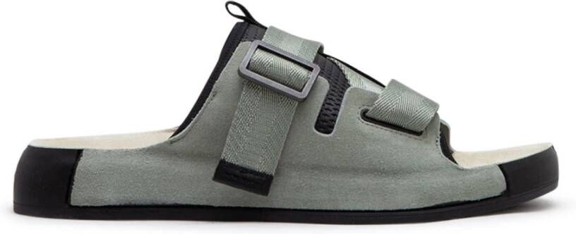 Stone Island Olijfgroene Suède Slippers Gray Heren