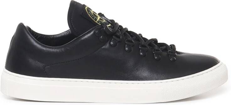 Stone Island Zwarte Leren Sneakers Rubberen Zool Black Heren