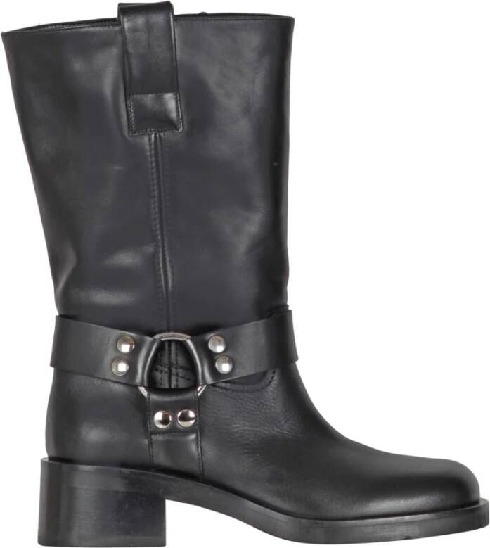 Strategia Leren laarzen tot halverwege de kuit met studs en metalen details Black Dames