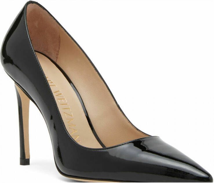 Stuart Weitzman Zwarte Gepolijste Leren Decolleté met Pijl Teen Black Dames