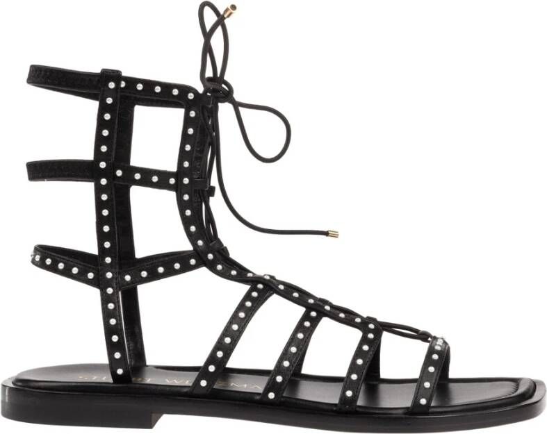 Stuart Weitzman Bohemian Punk Platte Sandalen Black Dames