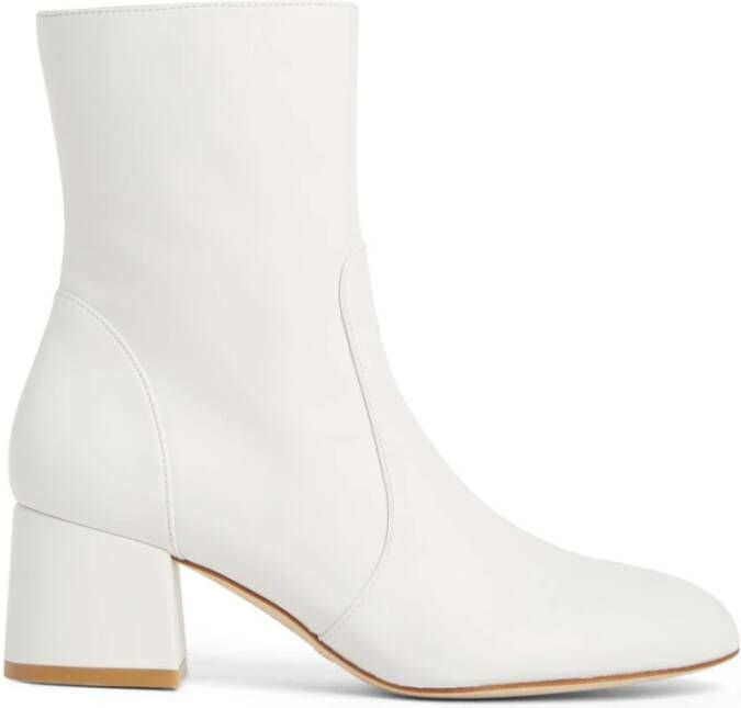 Stuart Weitzman Flareblock Zip Bootie Hak Enkellaarzen White Dames