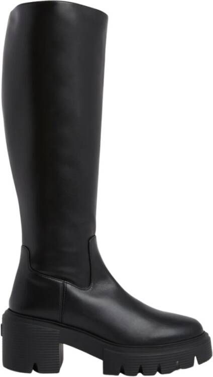 Stuart Weitzman Zwarte Leren Laarzen Ronde Neus Rits Black Dames