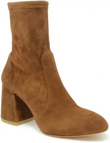 Stuart Weitzman Bruine Enkellaarzen Flareblock Stijl Brown Dames