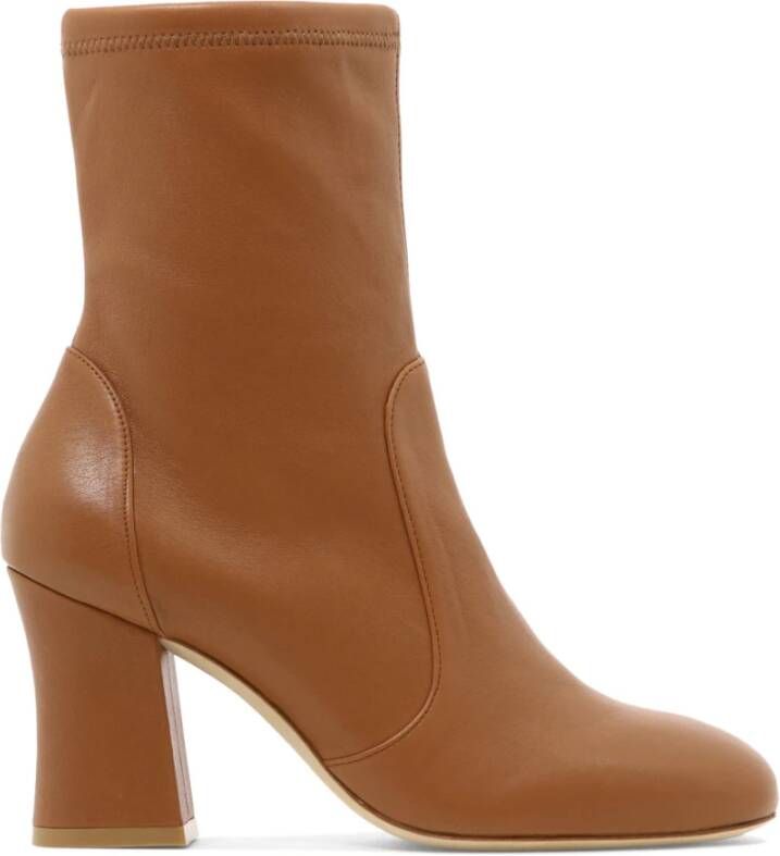 Stuart Weitzman Sculpturale Curveblock 85 Sock Bootie Brown Dames