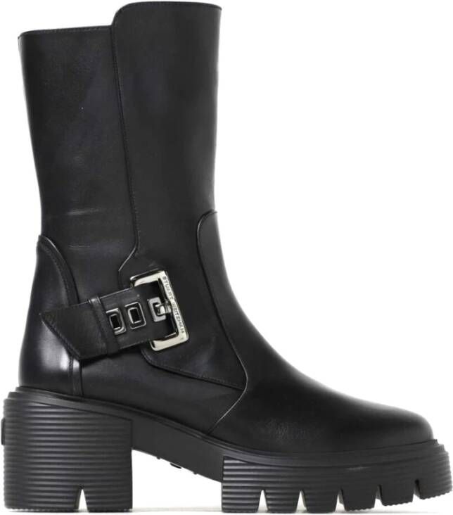 Stuart Weitzman Stoere Moto Bootie met Hardware Accents Black Dames