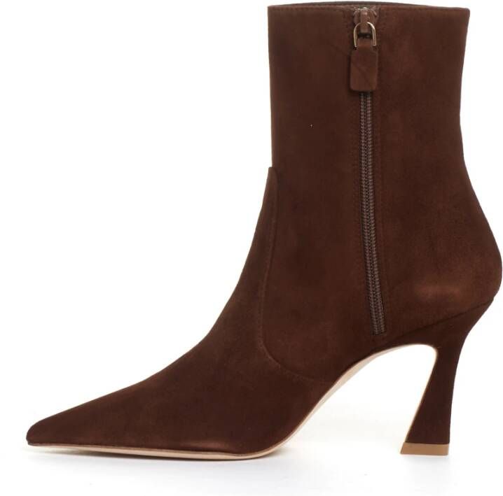 Stuart Weitzman Elegante Suède Enkellaarzen Koffie Brown Dames