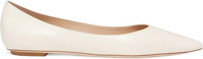 Stuart Weitzman Emilia Flat Moderne minimalistische puntige neus White Dames