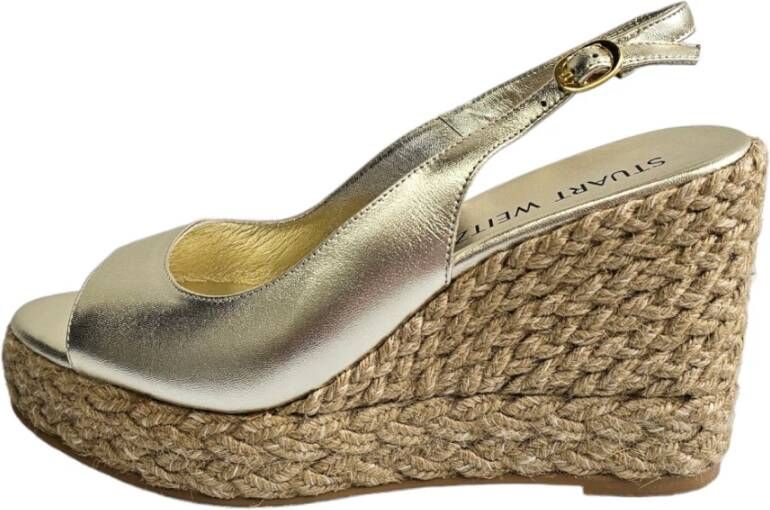 Stuart Weitzman Gouden Island Peeptoe Espadrille Sleehak Yellow Dames