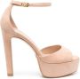 Stuart Weitzman Discoplatform Sandal Luxueus Suède Gedurfde Blokhak Beige Dames - Thumbnail 1