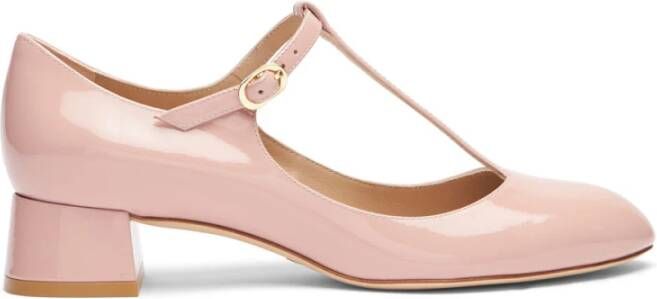 Stuart Weitzman Klassieke T-Strap Blokhak Pomp Pink Dames