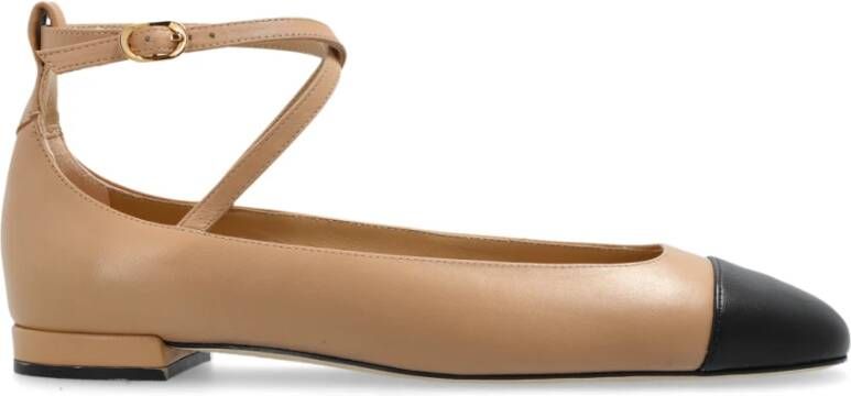 Stuart Weitzman Leren balletflats Eden Strap Beige Dames