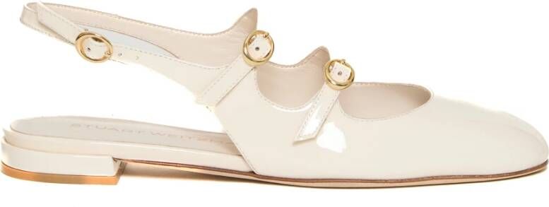 Stuart Weitzman Mary Jane Ballerina's Ivoor Lakleer Beige Dames