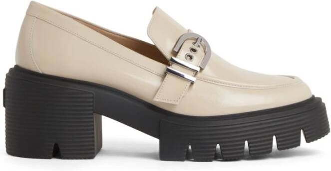 Stuart Weitzman Metallic Buckle Maverick Loafer Beige Dames