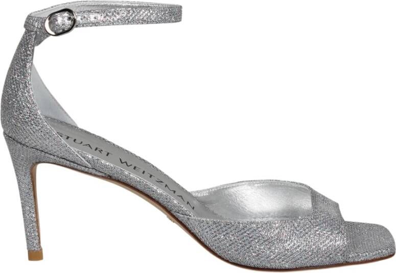 Stuart Weitzman Metallic Finish Sandaal met Uitgesneden Detail Gray Dames