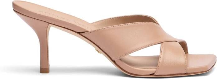 Stuart Weitzman Moderne Vierkante Teen Slide Sandaal Beige Dames