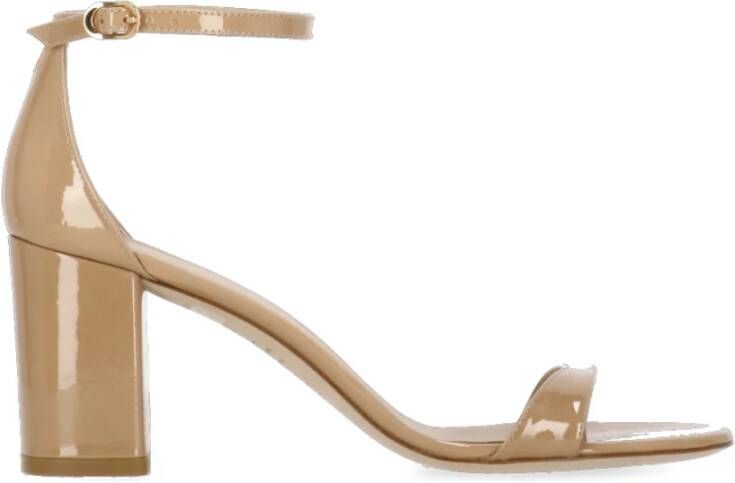 Stuart Weitzman Natuurlijk Leren Enkelband Sandalen Beige Dames