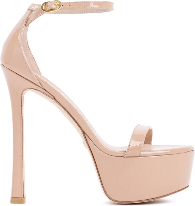 Stuart Weitzman Nude Patent Leren Enkelband Sandalen Beige Dames