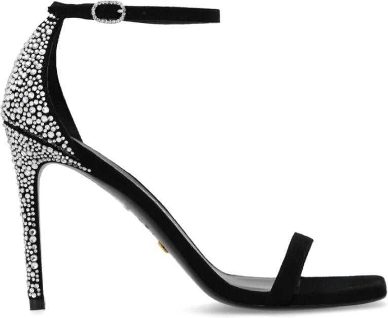 Stuart Weitzman Nudistcurve Royale suède sandalen met hak Black Dames