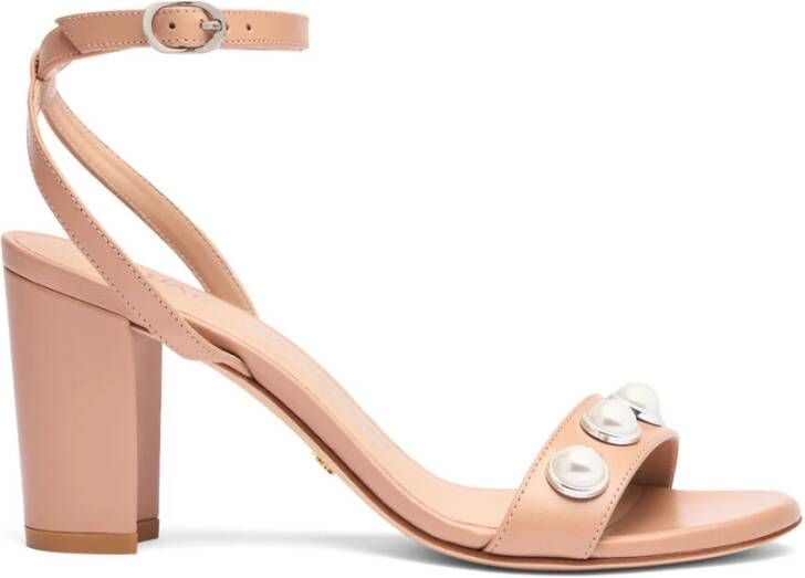 Stuart Weitzman Parelversierde Blokhak Sandaal Beige Dames