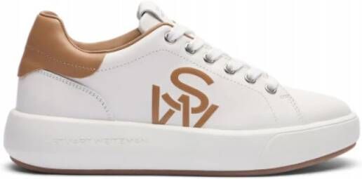 Stuart Weitzman Platte Sneaker Veters Mesh Logo Detail White Dames