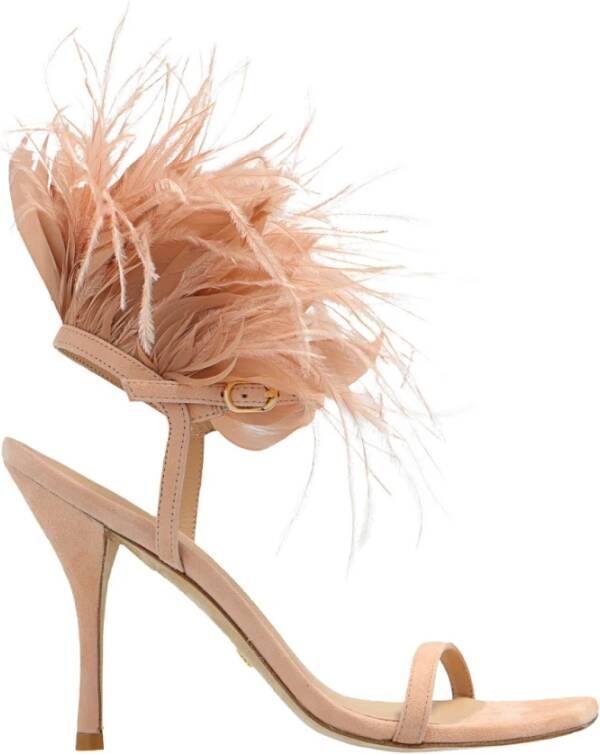 Stuart Weitzman Plume 100 Sandaal met Veren Details Pink Dames