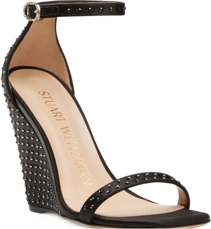 Stuart Weitzman Quartiers Swarovski Crystal Sleehak Sandaal Black Dames