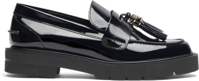 Stuart Weitzman Zwarte Leren Loafers met Kwastdetail Black Dames