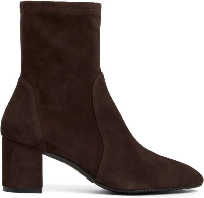 Stuart Weitzman Suede Stretch Bootie 60mm Hak Black Dames