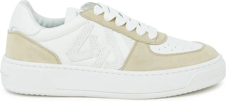 Stuart Weitzman Wit Beige Leren Courtside Monogram Sneaker Multicolor Dames