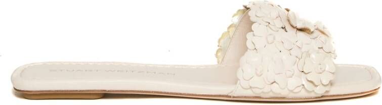 Stuart Weitzman Witte Slide Sandaal met Rozen White Dames