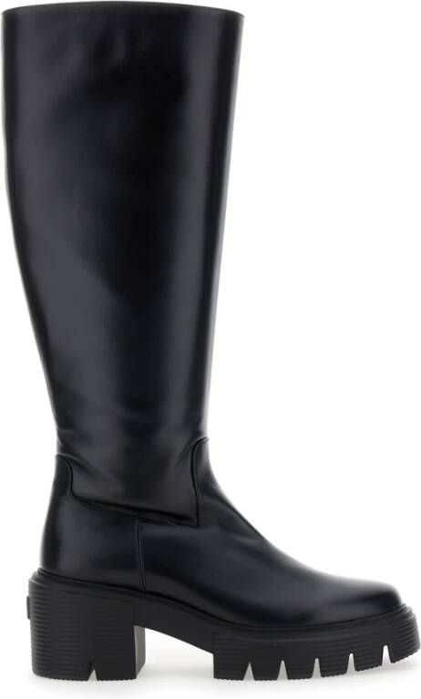 Stuart Weitzman Zwarte Leren Laarzen Ronde Neus Rits Black Dames