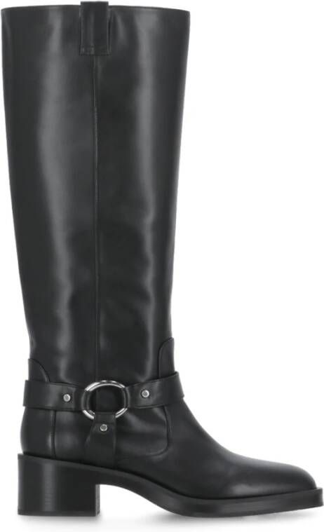 Stuart Weitzman Zwarte Leren Dameslaarzen Ronde Neus Black Dames