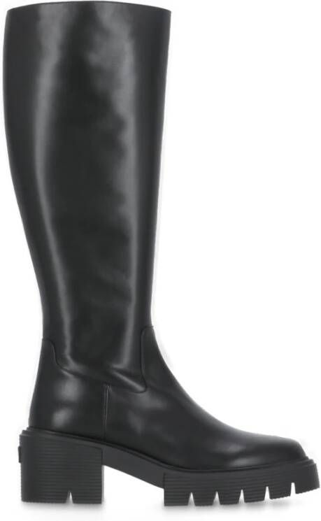 Stuart Weitzman Zwarte Leren Laarzen Ronde Neus Rits Black Dames