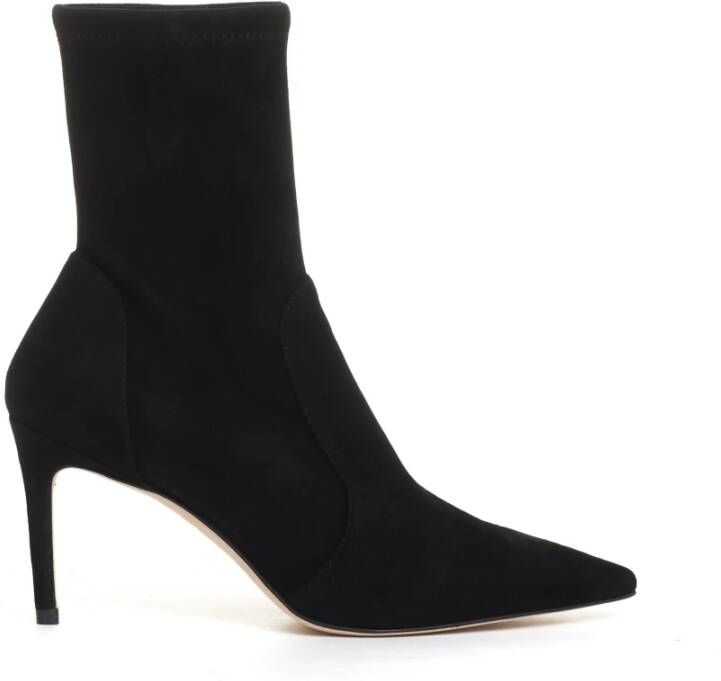 Stuart Weitzman Zwarte Suède Elastische Enkellaars 85mm Hak Black Dames