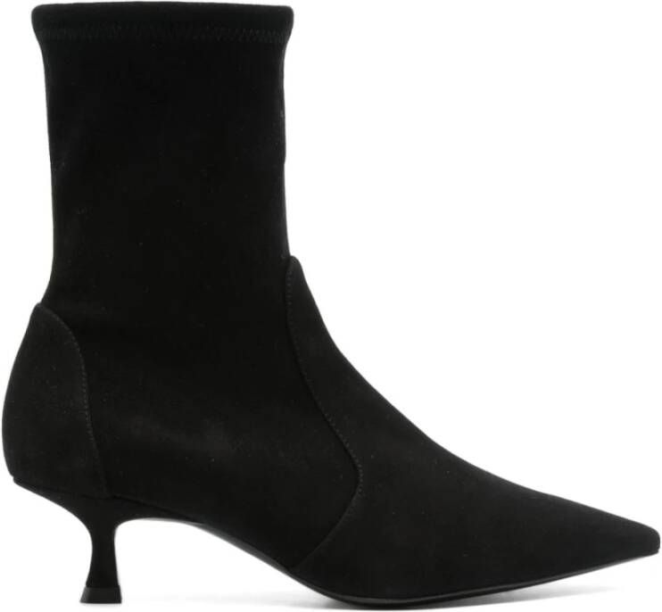 Stuart Weitzman Zwarte Suède Slip-On Kitten Heel Laarzen Black Dames