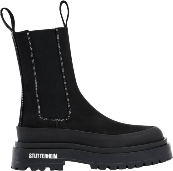 Stutterheim Stevige Nubuck Halfhoge Waterdichte Laarzen Black Dames