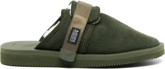 Suicoke Mules Sandalen Olijf Logo Rubber Leer Green Heren