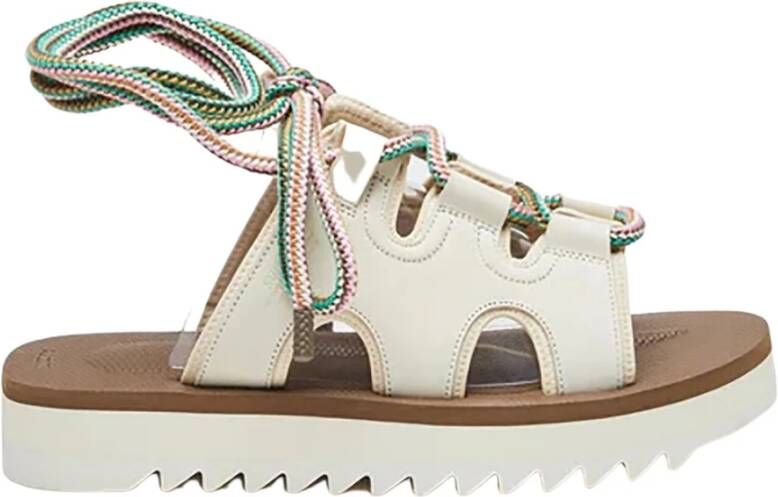 Suicoke Stijlvolle Platte Sandalen met Vetersluiting White Dames