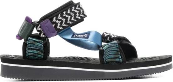 Suicoke Depa Zwarte En Paarse Platte Sandalen Black Unisex