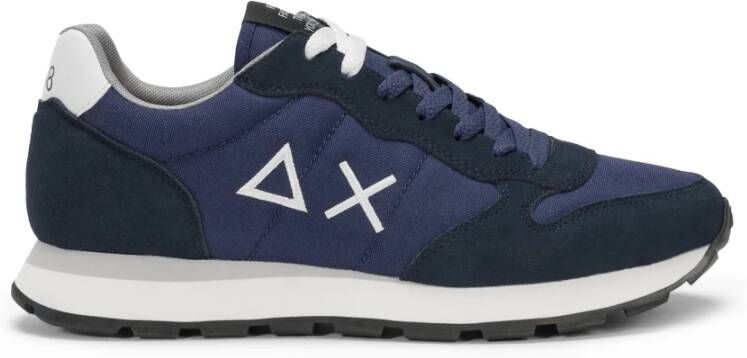 Sun68 Blauwe Suède Sneakers Wit Logo Blue Heren