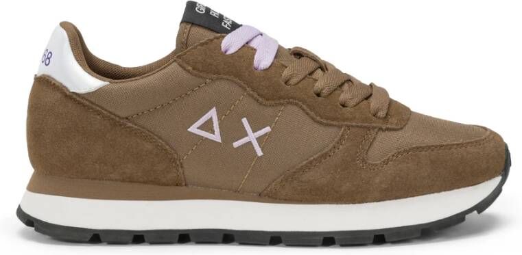 Sun68 Bruine leren sneakers met roze logo Brown Dames