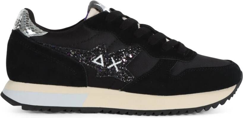 Sun68 Glitter Logo Leren en Stoffen Sneakers Black Dames