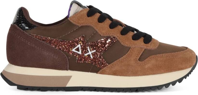 Sun68 Glitter Logo Leren Sneakers Brown Dames