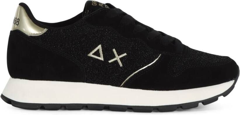 Sun68 Glitter Textiel Sneakers met Leer Black Dames