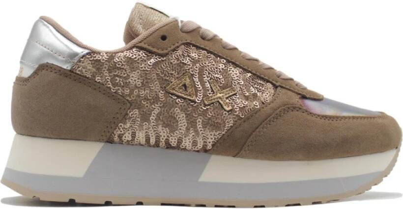 Sun68 Kate Paillettes Beige Sneakers Brown Dames