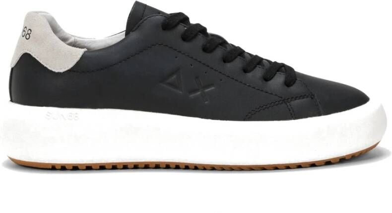 Sun68 Zwarte leren sneaker met grijze suède inzet Black Heren