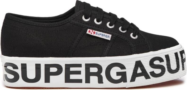 Superga Canvas Wedge Sneaker met Gevulkaniseerde Rubberen Zool Black Dames